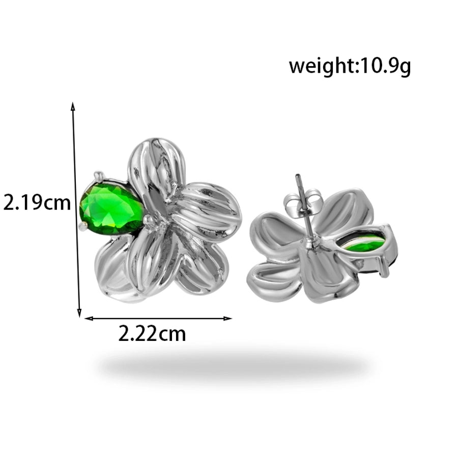 1 Pair Vintage Style French Style Simple Style C Shape Round Flower 304 Stainless Steel Zircon Ear Studs - CEJEW