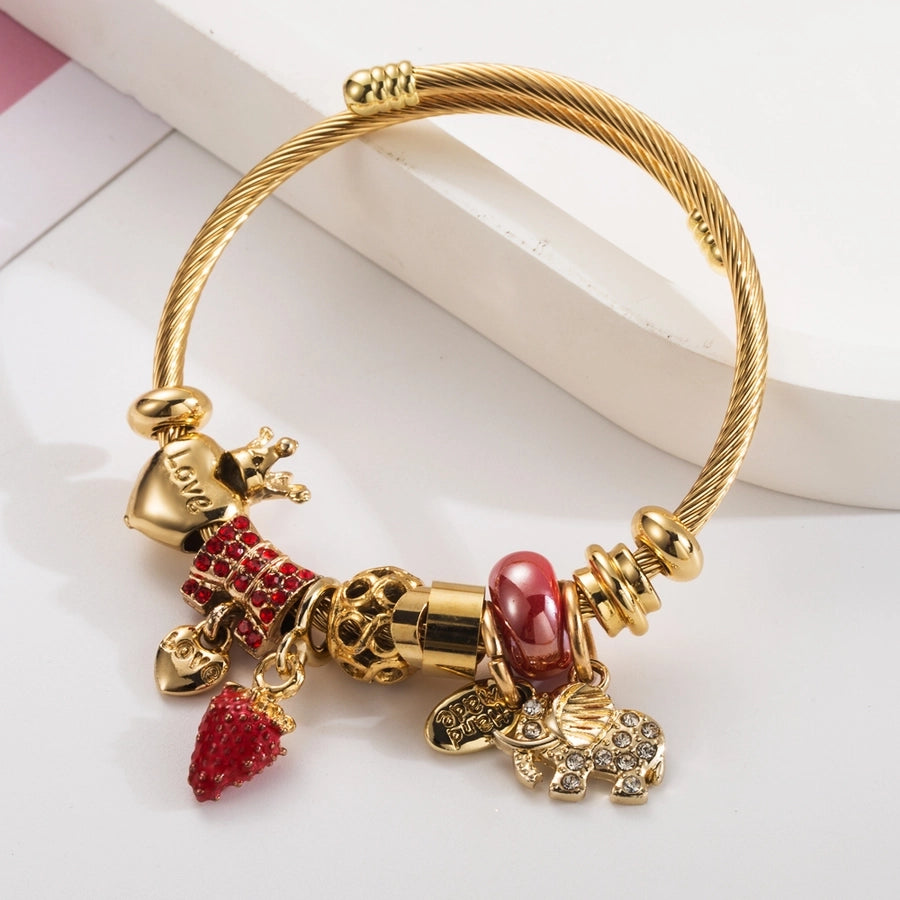 Casual Vacation Classic Style Strawberry 304 Stainless Steel Alloy Gold Plated Rhinestones Bangle In Bulk