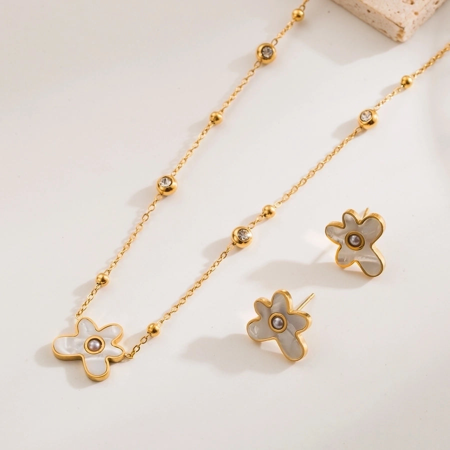 Jewelry Simple Style Commute Flower 304 Stainless Steel Acrylic 18K Gold Plated Jewelry Set