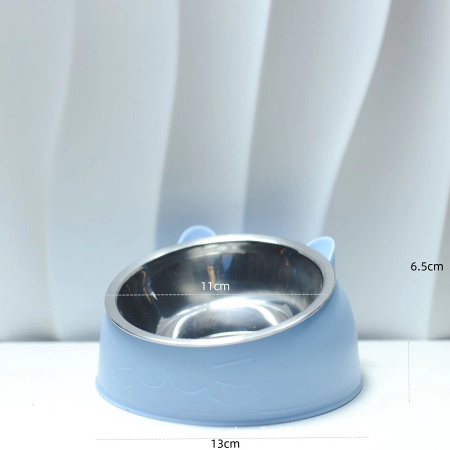 Stainless Steel Cat Dog Dual Bowl Slanted Mouth Protects Vertebras Pet Food Bowl Cat Supplies Trendy Double Neck Protection