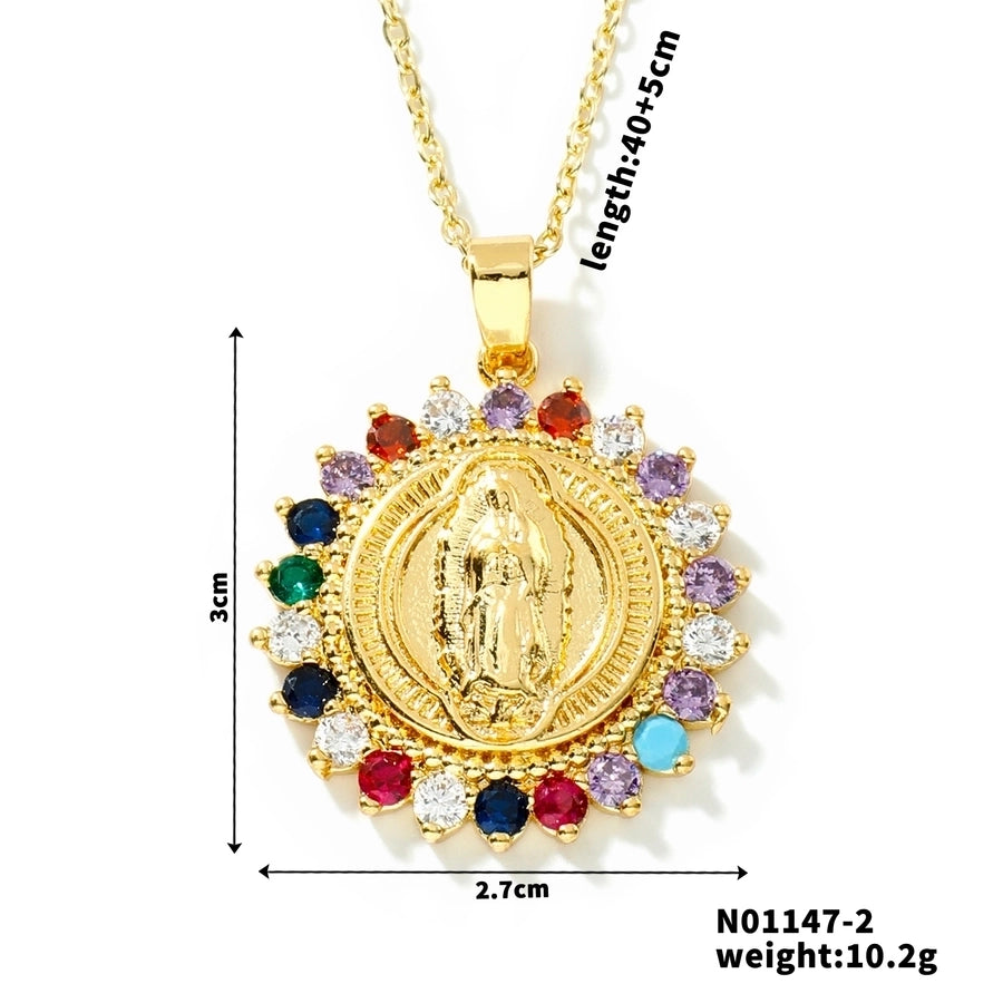 Jewelry Vintage Style Virgin Mary Oval Heart Shape 304 Stainless Steel Copper Zircon K Gold Plated Inlay Pendant Necklace