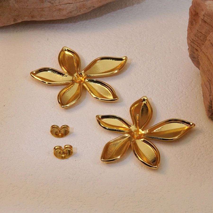 1 Pair Sweet Flower Plating 304 Stainless Steel Imitation Gold  Stainless Steel Earrings