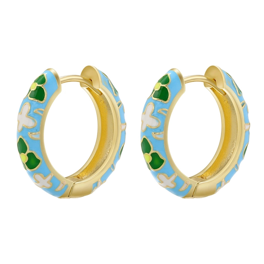 1 pair ig style elegant sweet flower enamel plating copper 18k gold plated hoop earrings