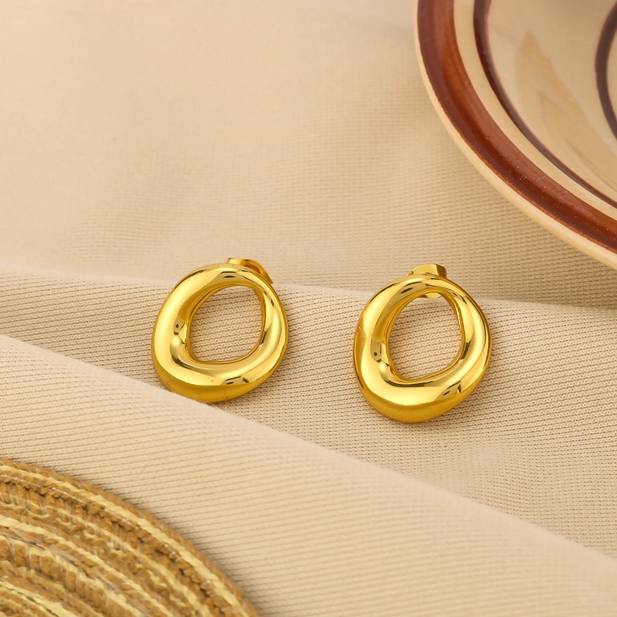 1 Pair Vintage Style Simple Style Circle Plating 304 Stainless Steel 18K Gold Plated Earrings