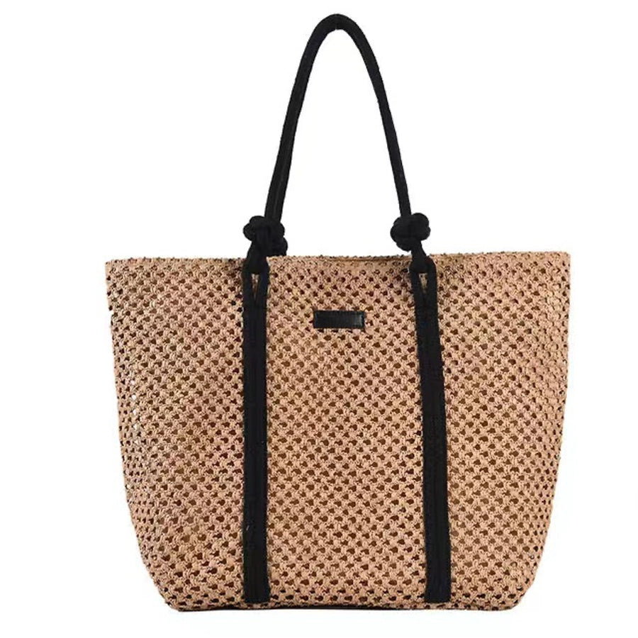 Women's Large Paper Solid Color Elegant Streetwear Weave Square Zipper Straw Bag