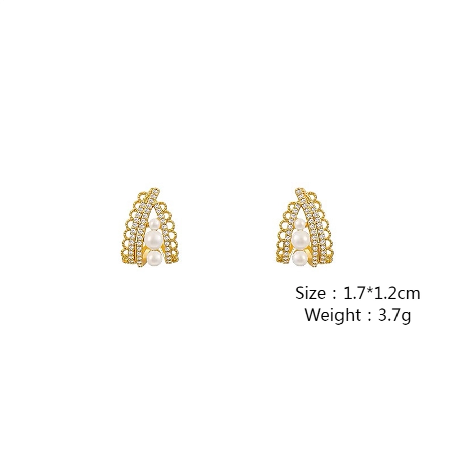 1 Pair Elegant Luxurious Crown Plating Inlay Alloy Rhinestones Pearl Gold Plated Ear Studs