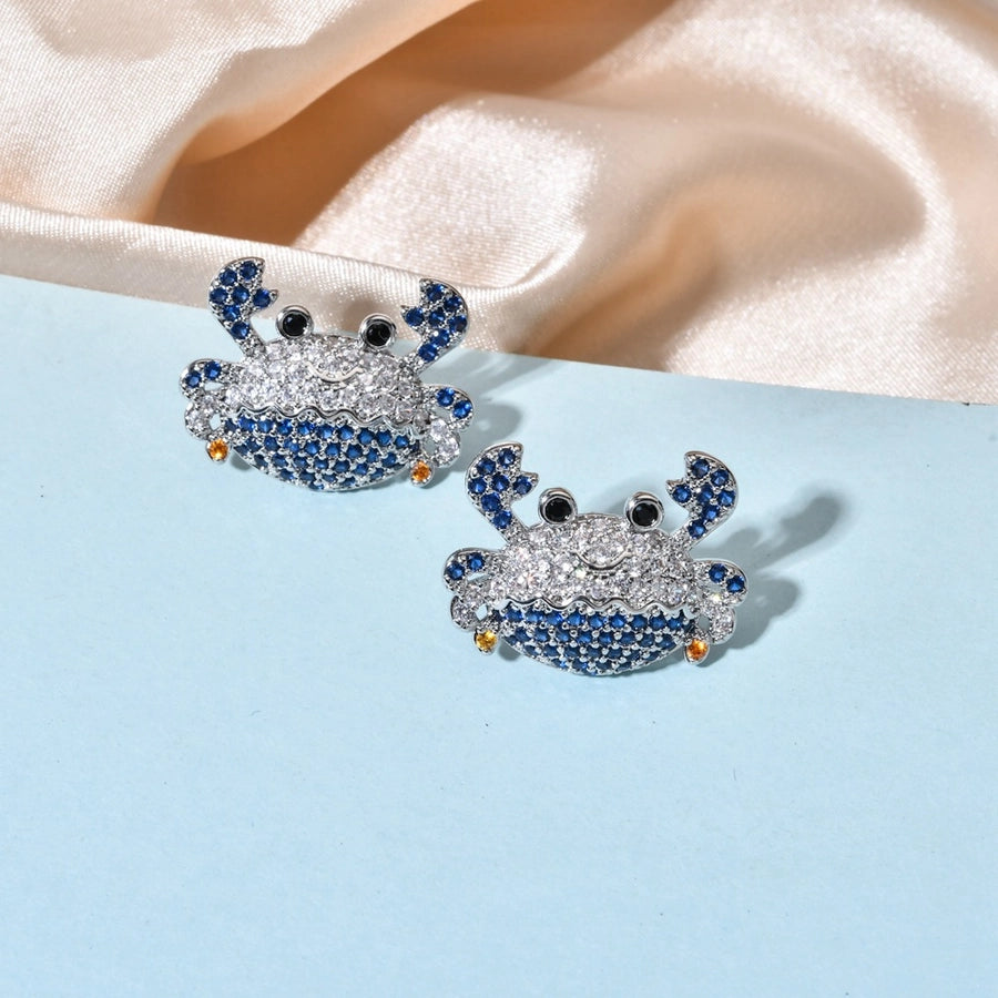 1 Pair Cute Shiny Crab Inlay Copper Zircon K Gold Plated Ear Studs