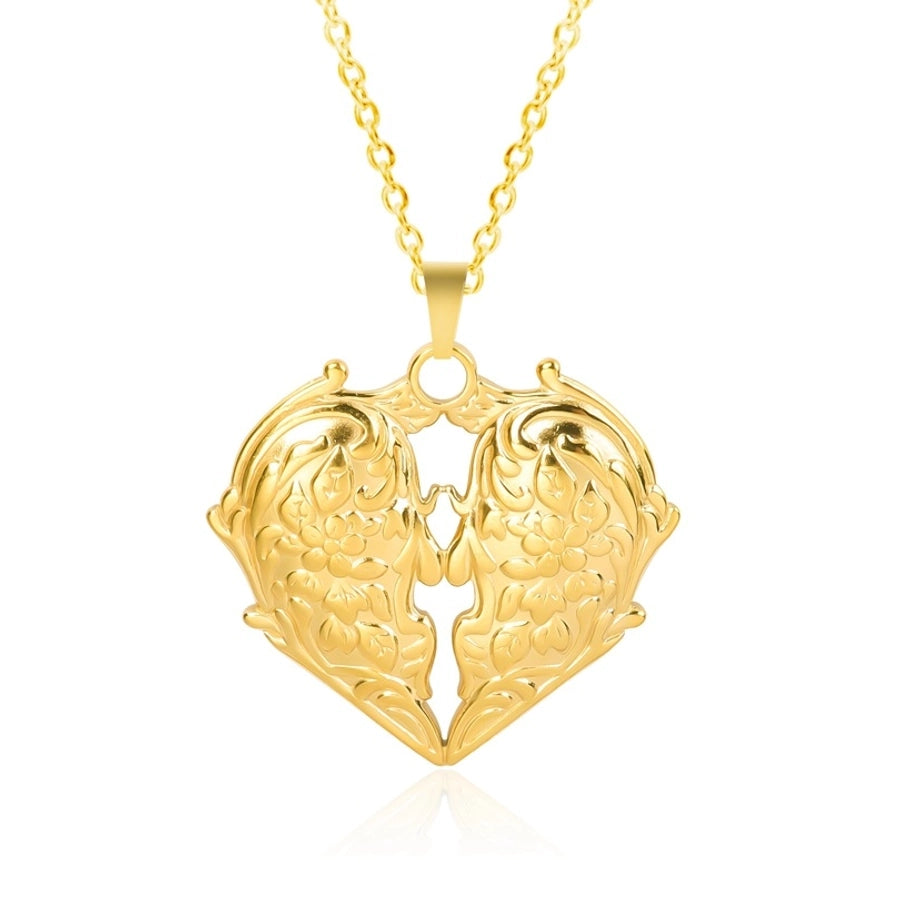 Jewelry IG Style Simple Style Heart Shape Wings 304 Stainless Steel 18K Gold Plated Hollow Out Pendant Necklace Necklace Pendant