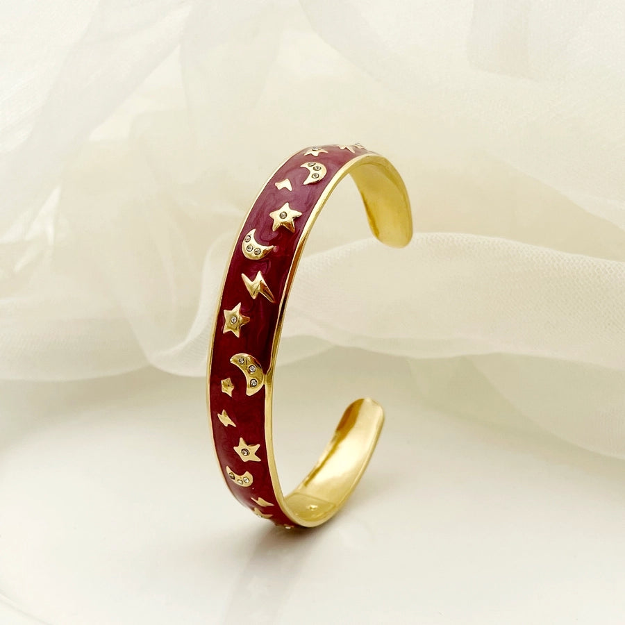 Casual Sweet Shiny Star Moon 304 Stainless Steel 14K Gold Plated Bangle In Bulk