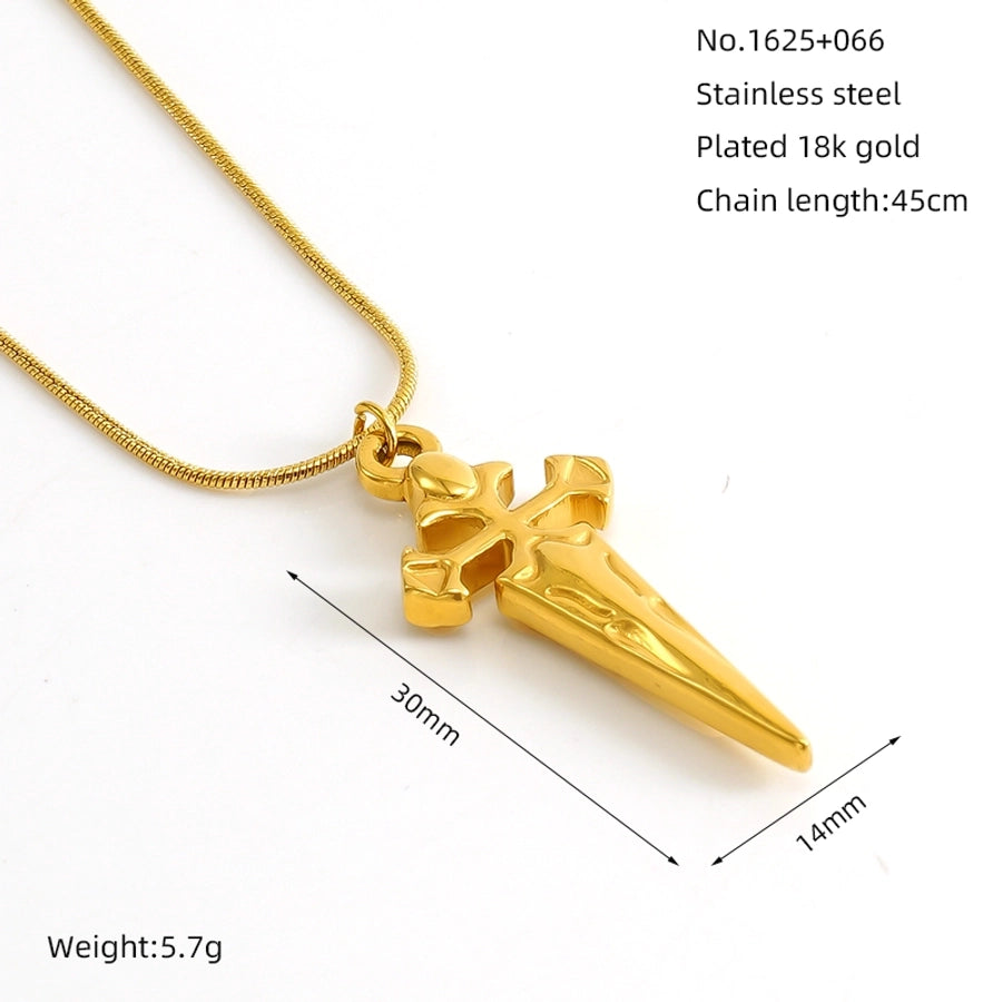 Jewelry Retro Simple Style Cross 304 Stainless Steel 18K Gold Plated Pendant Necklace