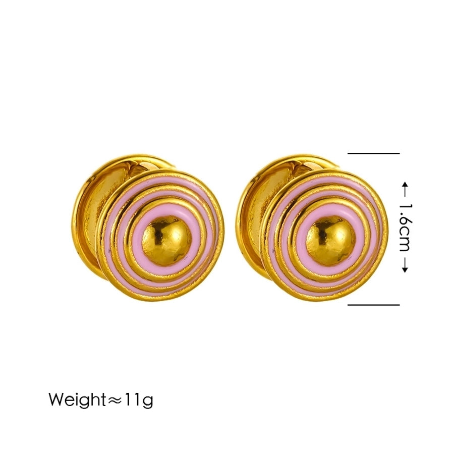 1 Pair Simple Style Round Enamel Titanium Steel 18K Gold Plated Earrings