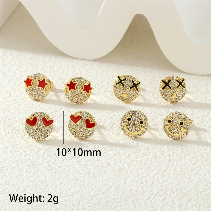 1 Pair Casual Simple Style Commute Smile Face Plating Inlay Copper Zircon 18K Gold Plated Ear Studs