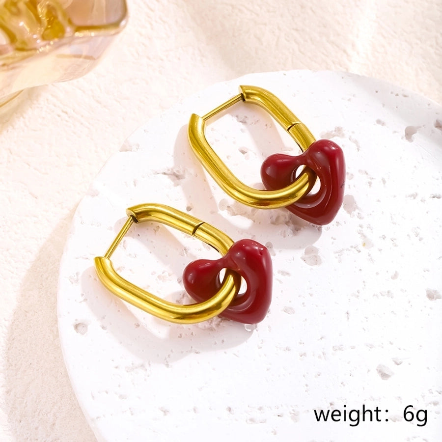 Jewelry Sexy Simple Style Heart Shape 304 Stainless Steel Gold Plated Enamel Earrings Necklace