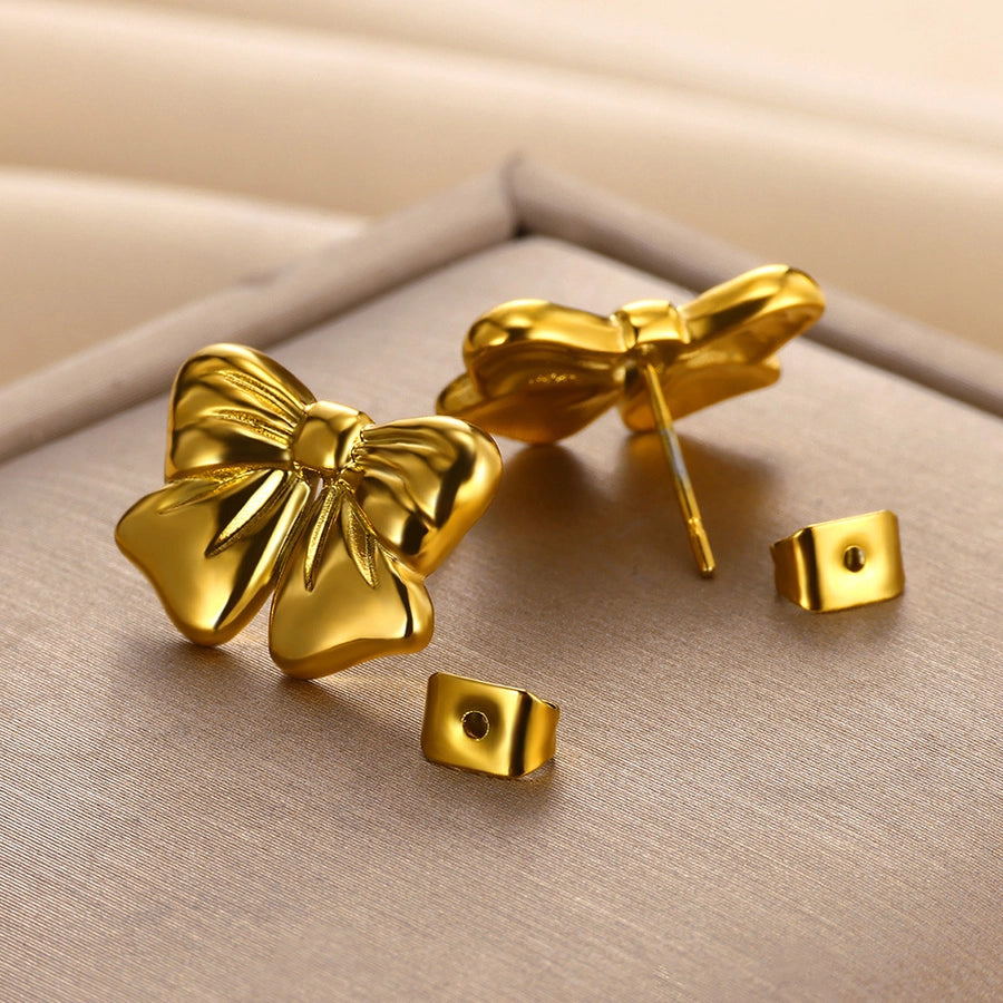 1 Pair Simple Style Classic Style Bow Knot Plating 304 Stainless Steel Ear Studs