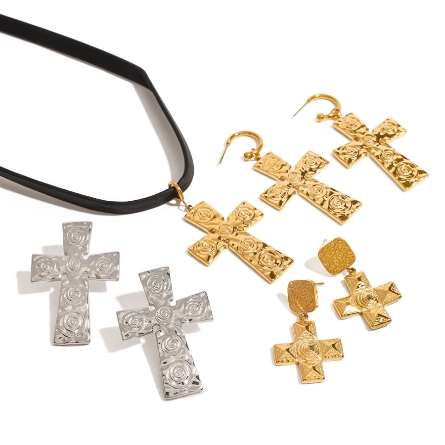 Jewelry Simple Style Classic Style Cross 304 Stainless Steel Natural Stone Rhinestones Zircon 18K Gold Plated Pendant Necklace