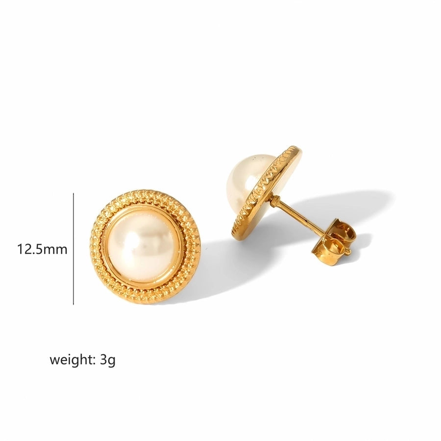 1 Pair Retro French Style Geometric Plating Inlay 304 Stainless Steel Pearl Zircon 18K Gold Plated Earrings Ear Studs