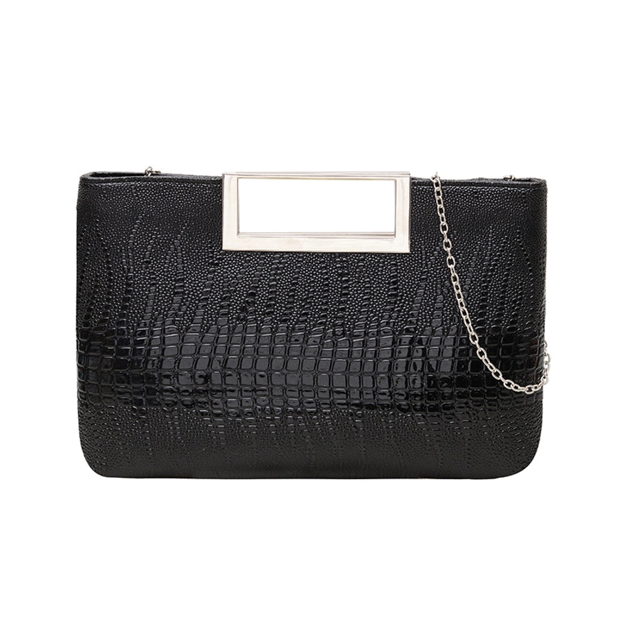 Black Silver Gold Pu Leather Solid Color Square Evening Bags