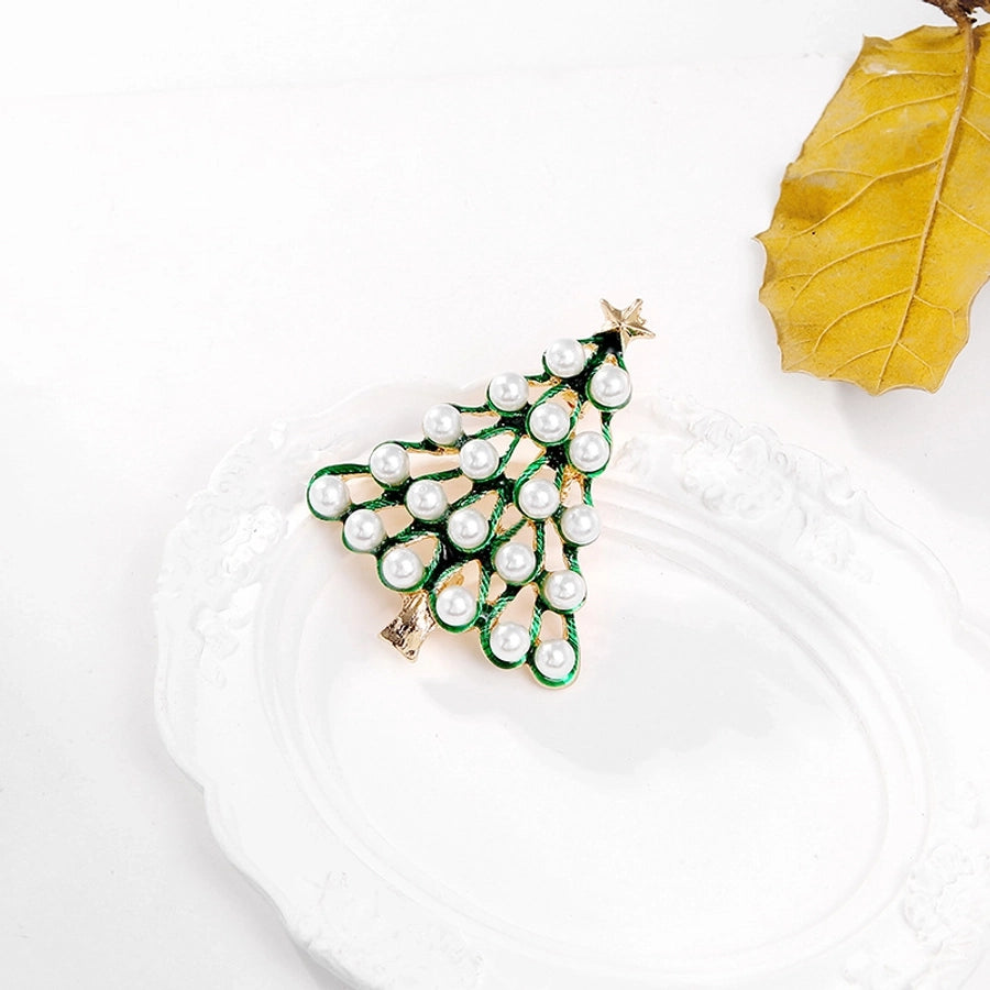 Simple Style Christmas Tree Alloy Inlay Pearl Women'S Brooches - CEJEW