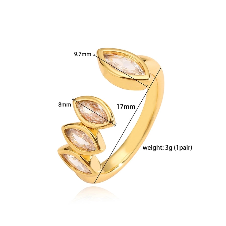 elegant luxurious shiny v shape copper plating inlay zircon 18k gold plated open rings