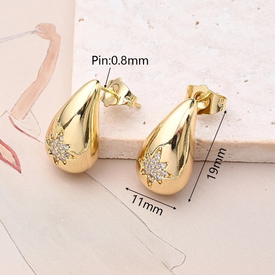 304 Stainless Steel Copper 18K Gold Plated Polishing Plating Inlay Eight awn star Moon Water Droplets Zircon Jewelry Set