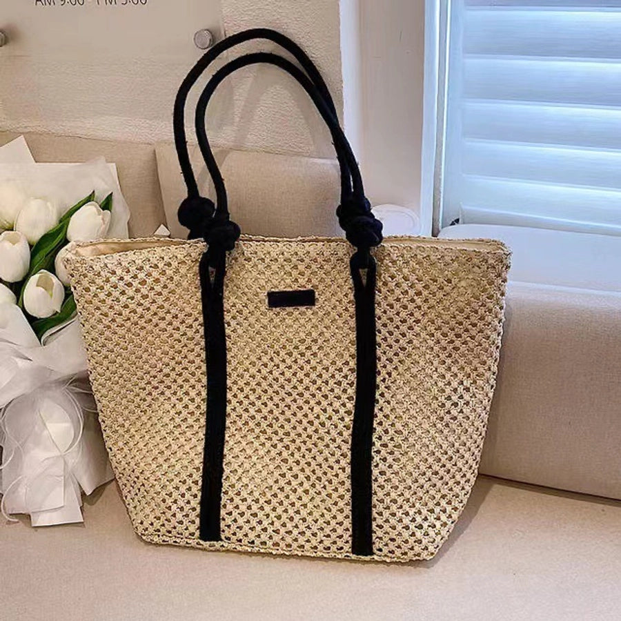 Women's Large Paper Solid Color Elegant Streetwear Weave Square Zipper Straw Bag