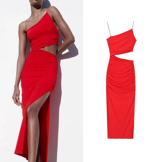 Women's Strap Dress Elegant Oblique collar Sleeveless Solid Color Maxi Long Dress Holiday Cocktail Party