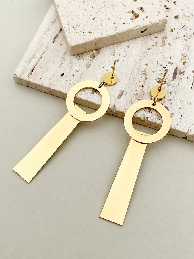 1 Pair Exaggerated Geometric Plating 304 Stainless Steel 14K Gold Plated Drop Earrings