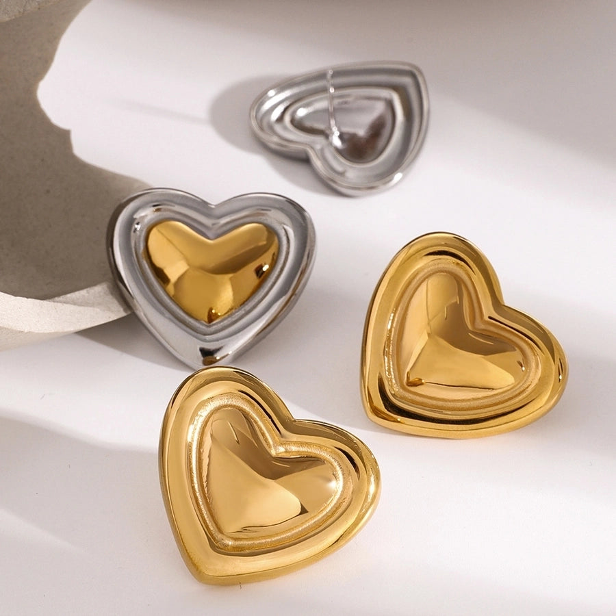 1 Pair Simple Style Heart Shape 304 Stainless Steel Ear Studs