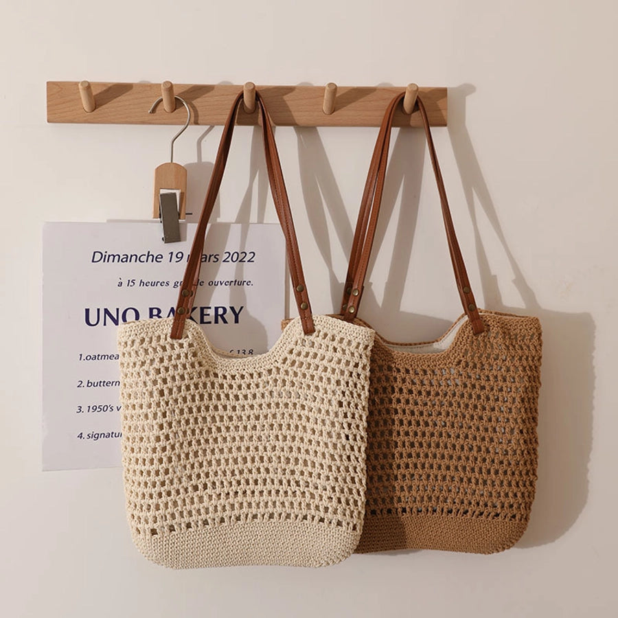 Women's Medium Cotton Solid Color Elegant Streetwear Weave Square Zipper Straw Bag