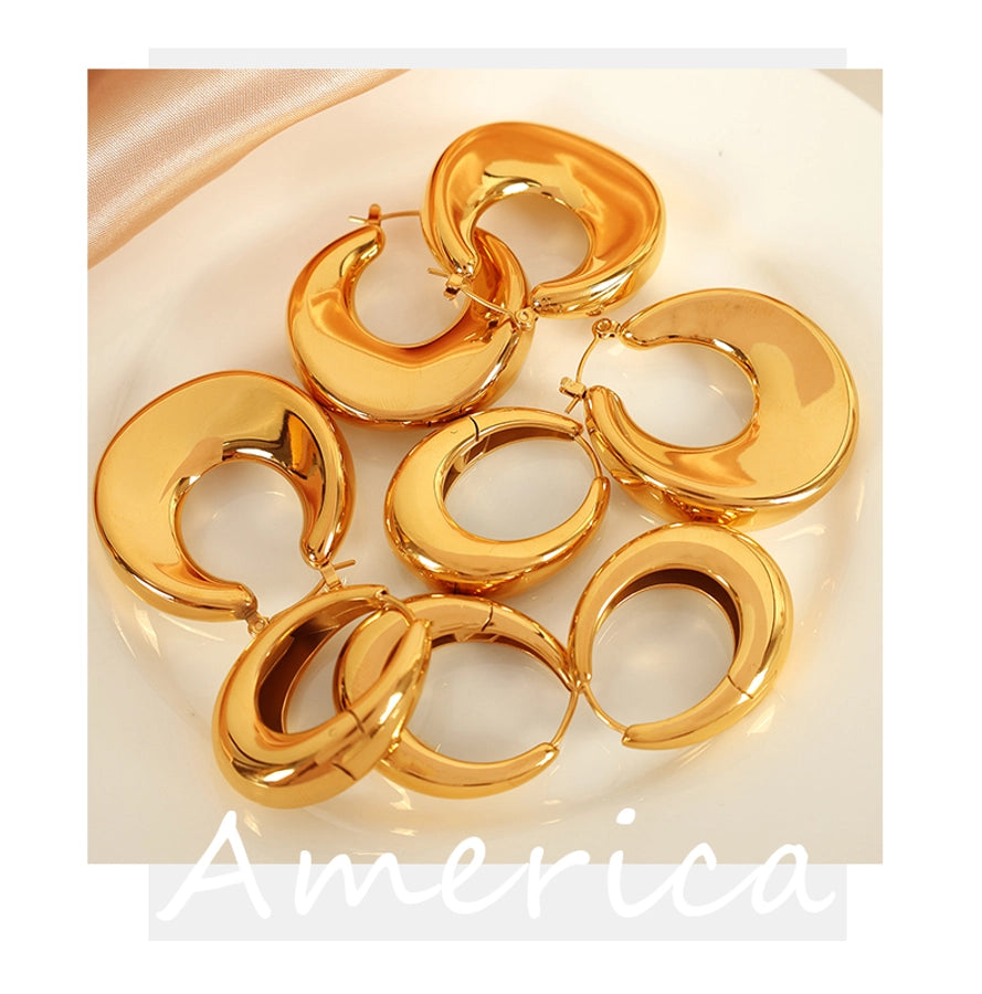 1 Pair Elegant Oval Polishing 304 Stainless Steel 18K Gold Plated Hoop Earrings