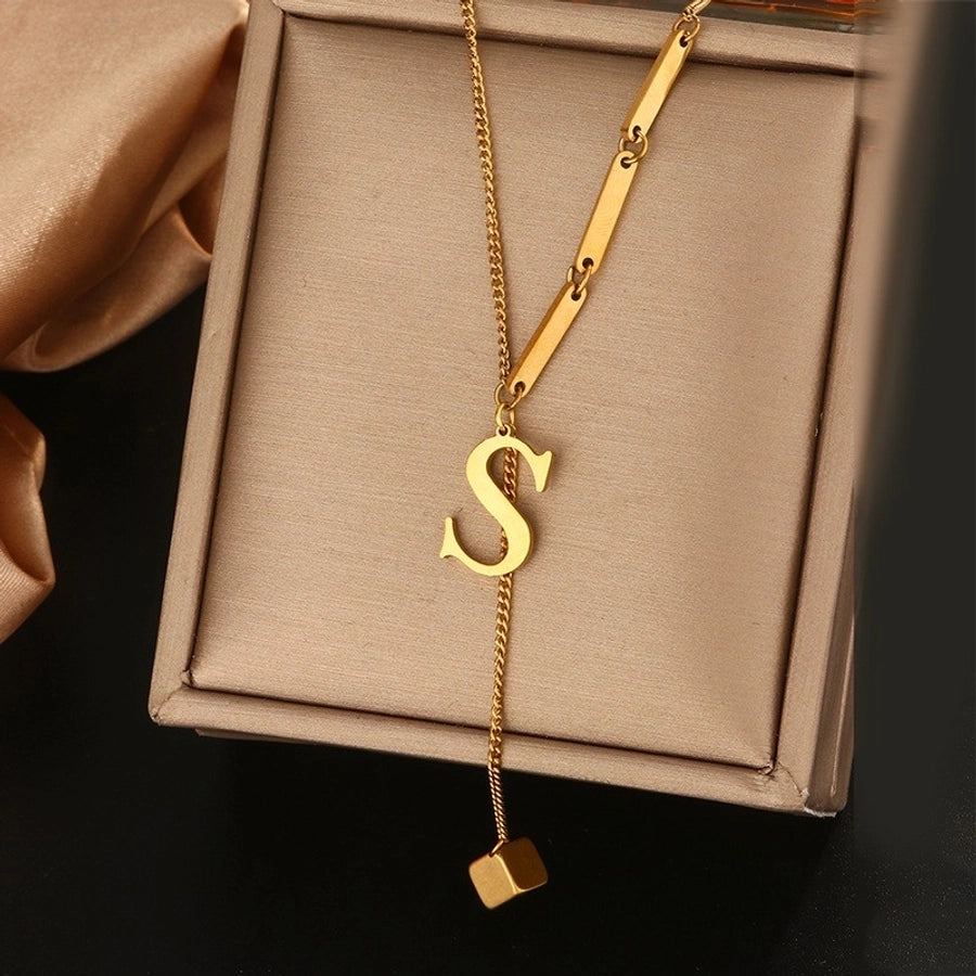 Jewelry Simple Style Artistic Letter 201 Stainless Steel 18K Gold Plated Pendant Necklace