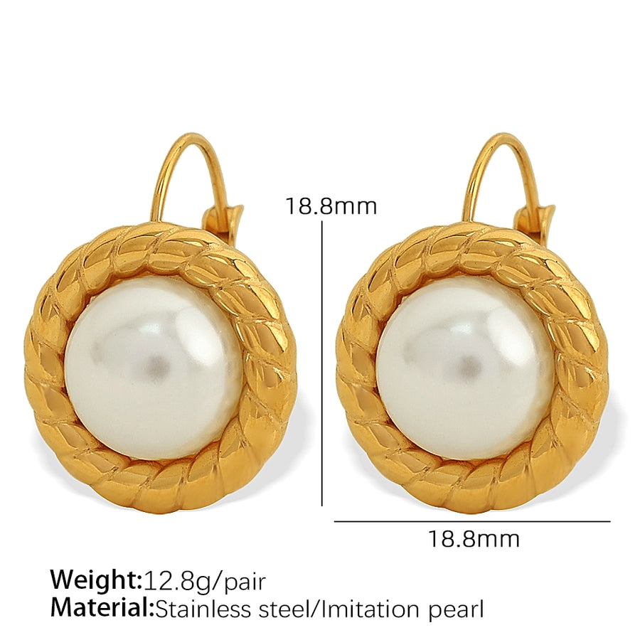 1 Pair Elegant Classical Lady Round Polishing Plating 304 Stainless Steel Artificial Pearls Tiger Eye 18K Gold Plated Drop Earrings - CEJEW