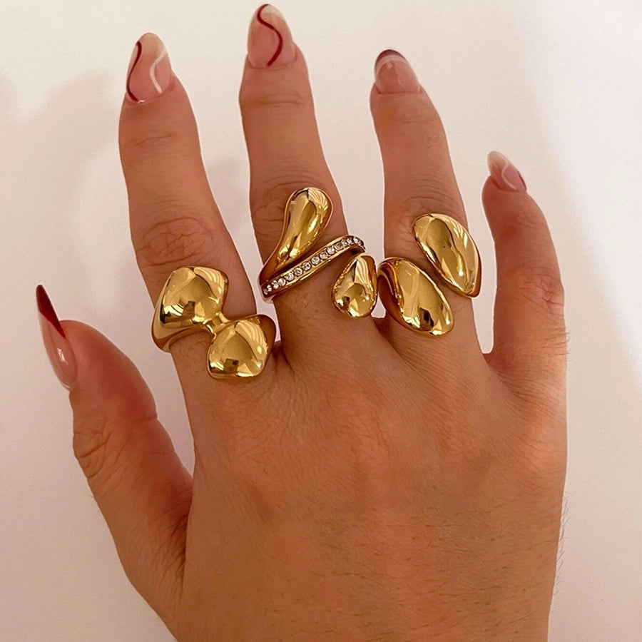 Jewelry Luxurious Simple Style Commute Geometric 316L Stainless Steel  Rhinestones 18K Gold Plated Rings - CEJEW