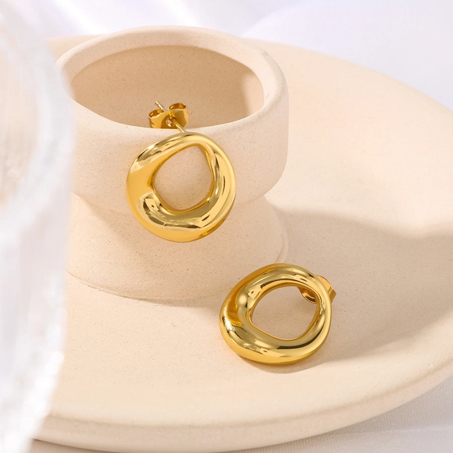 1 Pair Vintage Style Simple Style Circle Plating 304 Stainless Steel 18K Gold Plated Earrings