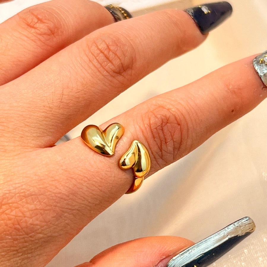 Jewelry Casual Retro Marine Style Heart Shape 304 Stainless Steel 18K Gold Plated Plating Open Rings