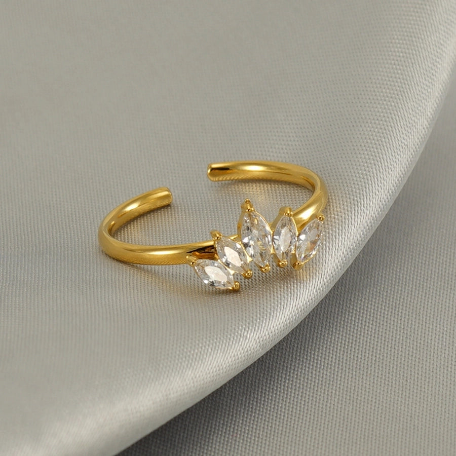 Jewelry Casual Simple Style Leaves Heart Shape Crown 304 Stainless Steel Zircon 18K Gold Plated Inlay Open Rings