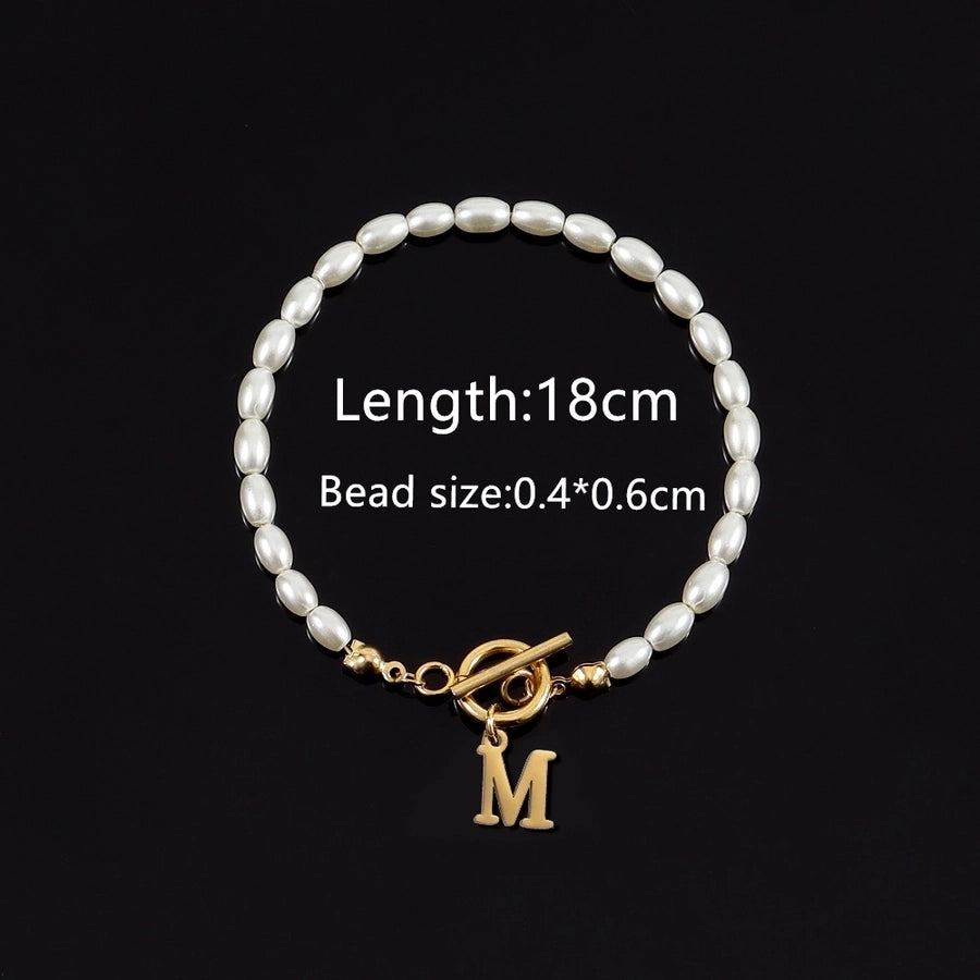 Elegant Simple Style Classic Style Letter 304 Stainless Steel Artificial Pearl Bracelets In Bulk - CEJEW