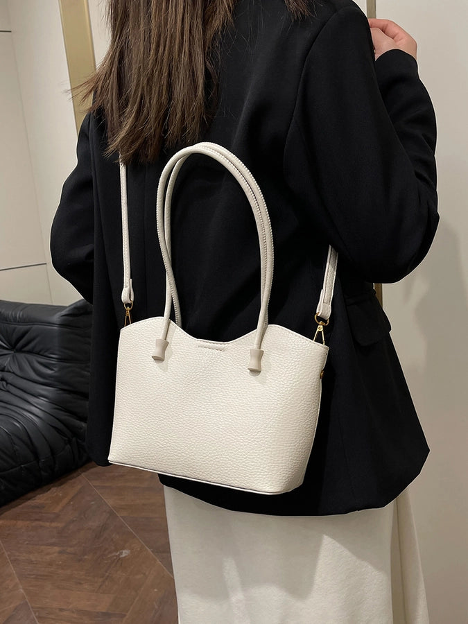 Women's Pu Leather Solid Color Classic Style Sewing Thread Dumpling Shape Zipper Tote Bag