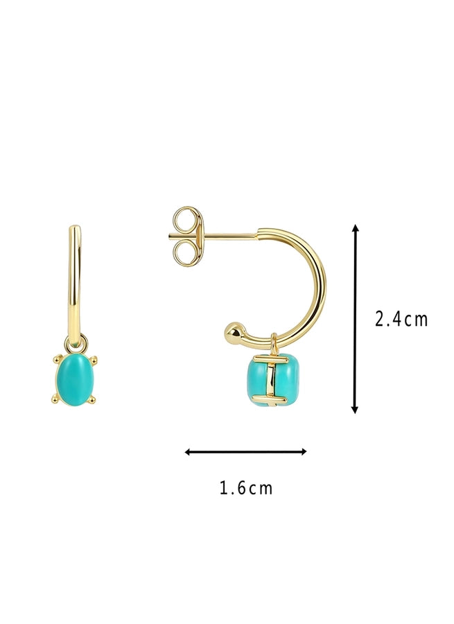 1 Pair Elegant Vacation Bohemian Geometric Square Water Droplets Inlay Brass Turquoise Zircon 18K Gold Plated Drop Earrings