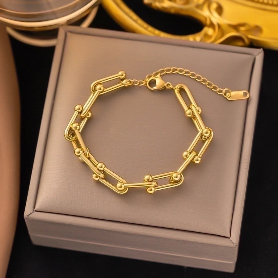 304 Stainless Steel 18K Gold Plated Casual Streetwear Plating U Shape Bracelets Necklace