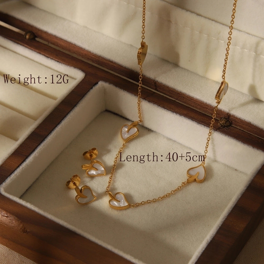 Jewelry French Style Commute Heart Shape 304 Stainless Steel Acrylic 18K Gold Plated Inlay Jewelry Set