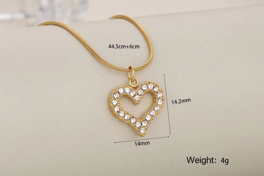 Jewelry Cute Shiny Cross Heart Shape 304 Stainless Steel Rhinestone Rhinestones Stainless Steel Necklaces