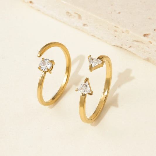 Jewelry Casual Simple Style Streetwear Geometric 304 Stainless Steel Rhinestones 14K Gold Plated Polishing Plating Inlay Open Rings