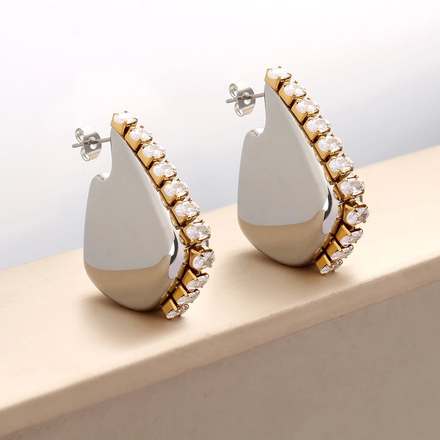 1 Pair Simple Style Geometric Inlay 304 Stainless Steel Zircon 18K Gold Plated Ear Studs - CEJEW