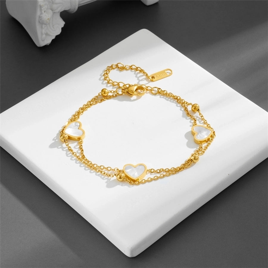 Sweet Simple Style Heart Shape Titanium Steel 18K Gold Plated Shell Bracelets In Bulk