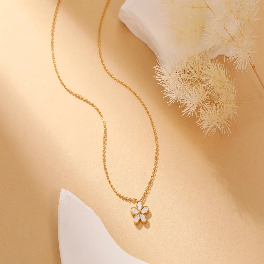 Jewelry Glam Simple Style Flower Stainless Steel Titanium Steel Shell 24K Gold Plated Inlay Earrings Necklace