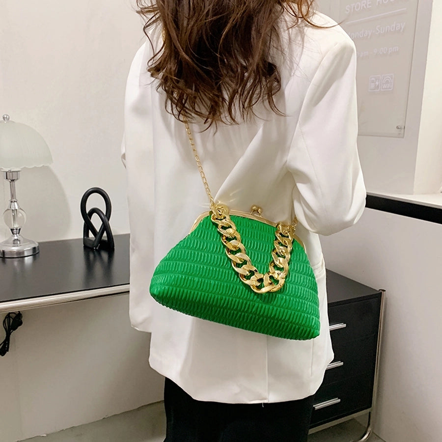 Women's Medium Pu Leather Solid Color Classic Style Sewing Thread Square Clasp Frame Crossbody Bag