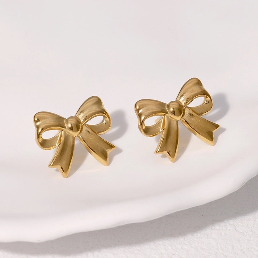 1 Pair IG Style Cute Simple Style Bow Knot 304 Stainless Steel 18K Gold Plated Ear Studs