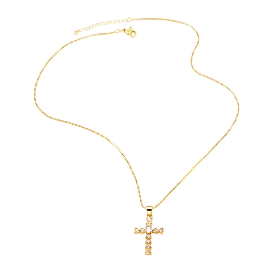 Copper 18K Gold Plated Plating Inlay Cross Zircon Pendant Necklace