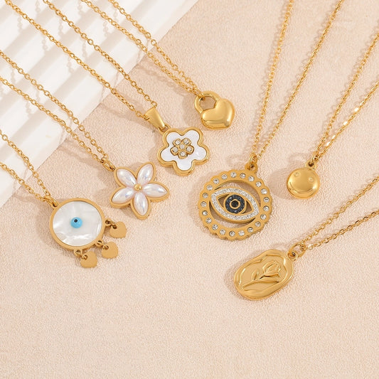 Jewelry Casual Classic Style Commute Devil's Eye Heart Shape 304 Stainless Steel Zircon 18K Gold Plated Gold Plated Plating Stainless Steel Necklaces